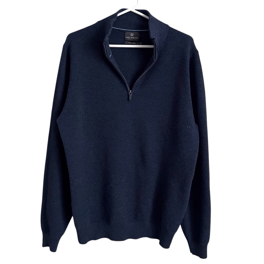 Mack Weldon Men’s XL Blue Tech Linen Quarter Zip Sweater Preppy Golf Casual Work